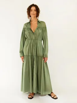 Matteau Tiered Drawcord Dress in Fern Size 3 / AU 12 for rent on The Volte - image 1