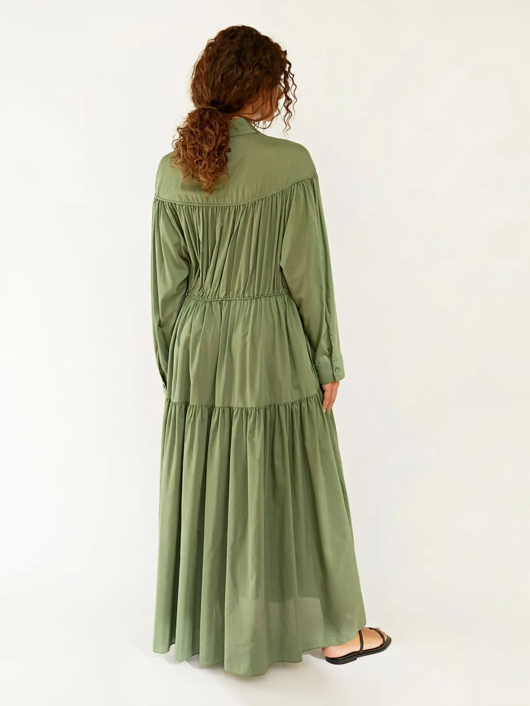 Matteau Tiered Drawcord Dress in Fern Size 3 / AU 12 for rent on The Volte - main image