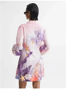 Leo Lin Luminous Mini Dress Neptune Placement Print in Coral Size AU 8 for rent on The Volte - image 4