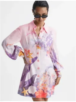 Leo Lin Luminous Mini Dress Neptune Placement Print in Coral Size AU 8 for rent on The Volte - image 2