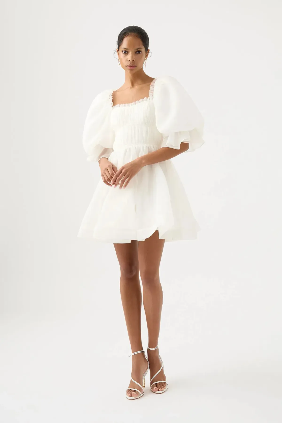 Aje Astrid Tie Back Mini Dress White Ivory Size 12  for rent on The Volte - main image