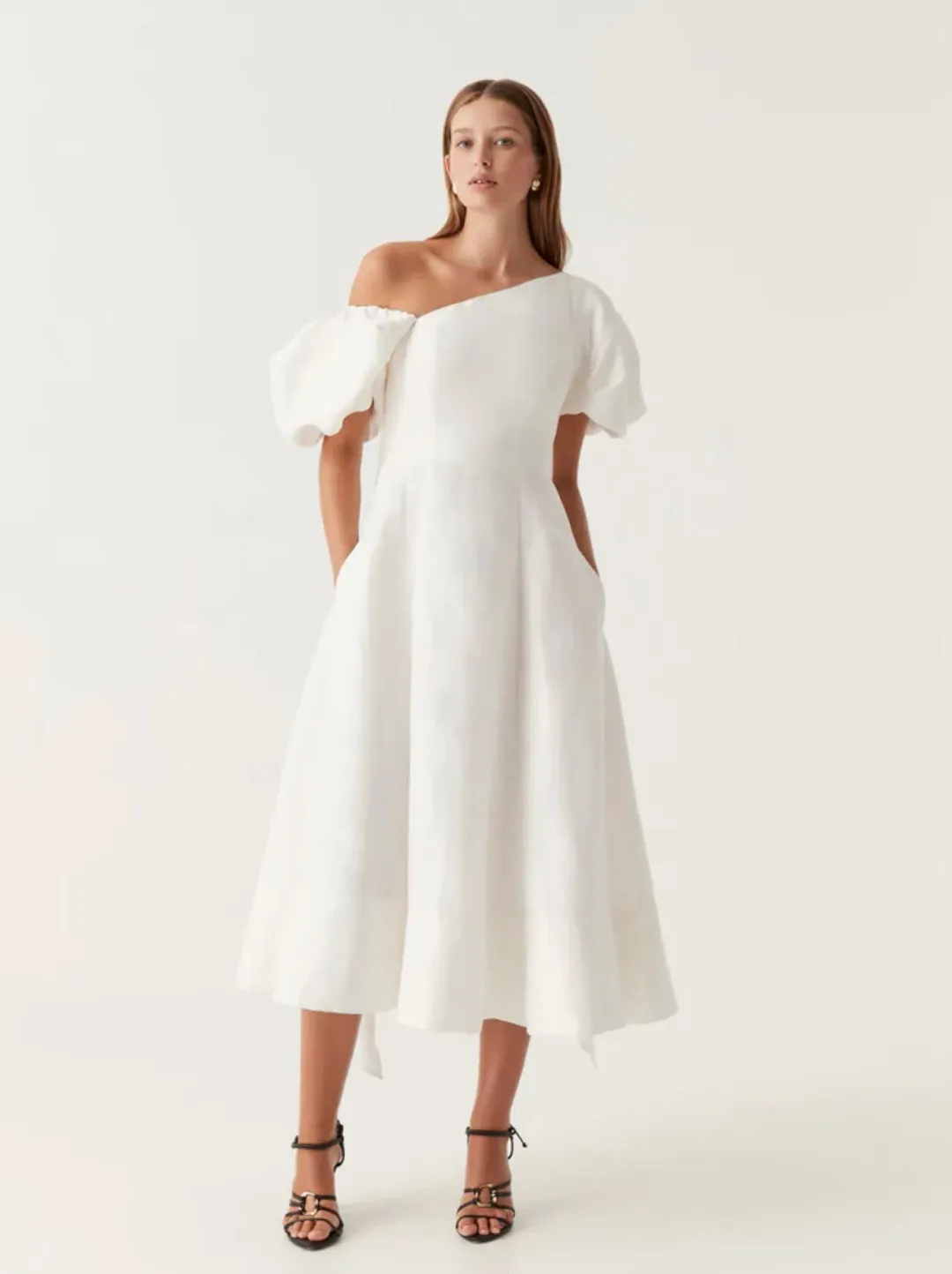Aje Arista Tulip Sleeve Midi Dress Ivory Size 14 for rent on The Volte - main image