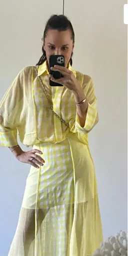 Alice Mccall She Blooms Blouse and Skirt Set Yellow Check Print Size 8 for rent on The Volte - image 1