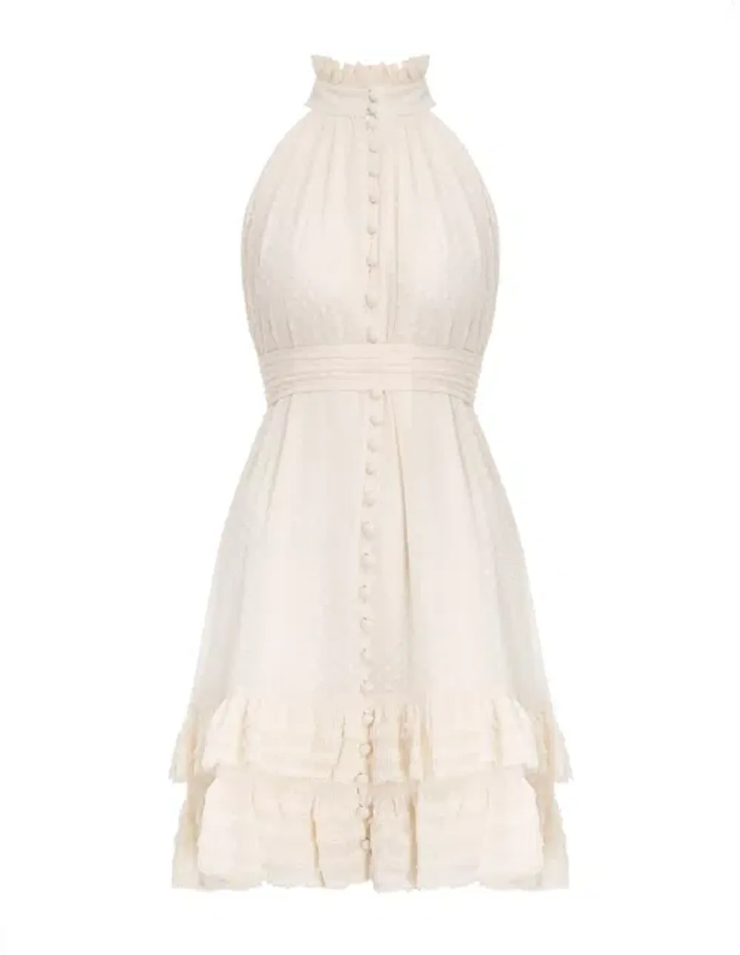 Zimmermann Pleated Lace Picnic Mini Dress White Size 10 for rent on The Volte - main image