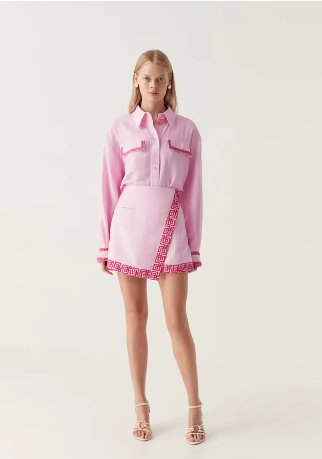 Aje Voyager Embroidered Mini Skirt & Skirt Set Pink Size 16  for rent on The Volte - main image