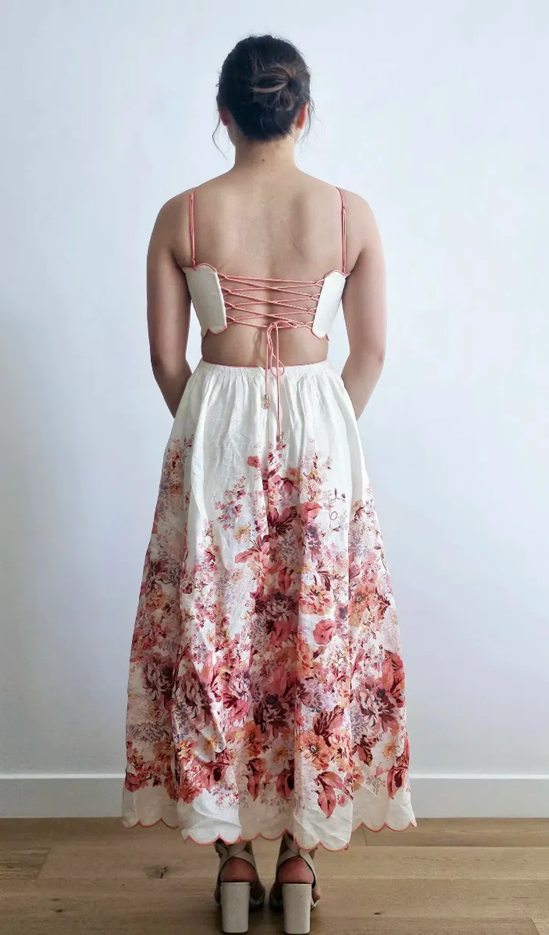 Zimmermann The Devi Scallop Midi Dress in Cream Floral Size 0 /Au 8 for rent on The Volte - main image