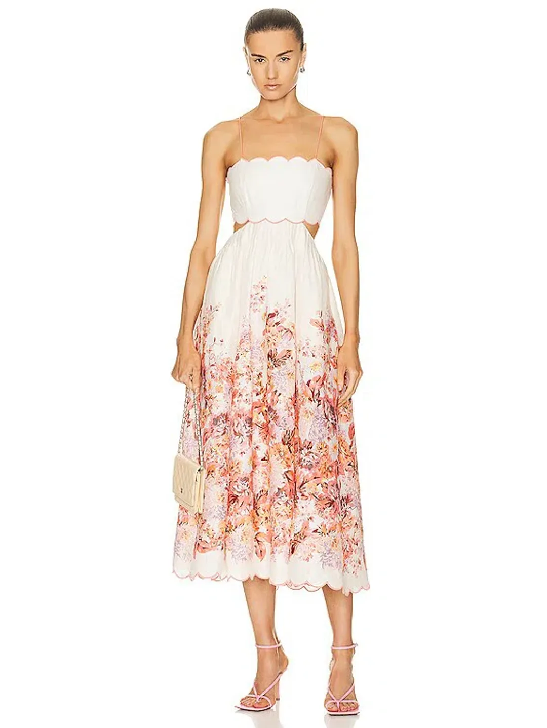 Zimmermann The Devi Scallop Midi Dress in Cream Floral Size 0 /Au 8 for rent on The Volte - main image