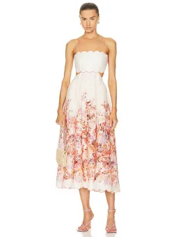 Zimmermann The Devi Scallop Midi Dress in Cream Floral Size 0 /Au 8 for rent on The Volte - image 2