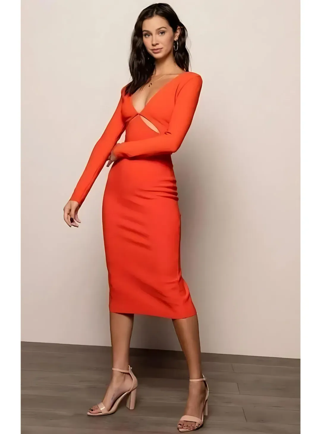Bec & Bridge Ulla L/S Cut Out Midi Dress Orange Size AU 8 for rent on The Volte - main image