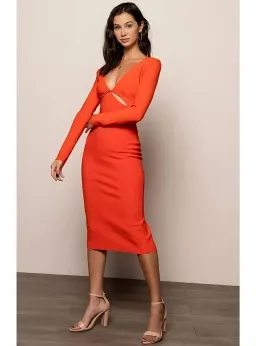 Bec & Bridge Ulla L/S Cut Out Midi Dress Orange Size AU 8 for rent on The Volte - image 2
