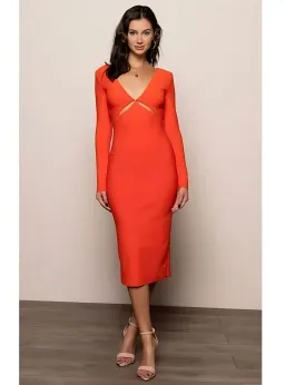 Bec & Bridge Ulla L/S Cut Out Midi Dress Orange Size AU 8 for rent on The Volte - image 1