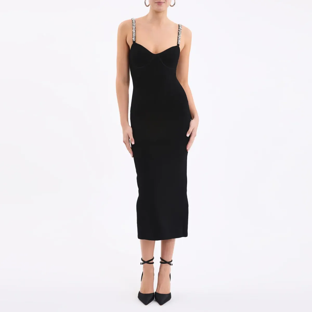 Rebecca Vallance Adele Knit Midi Dress Black Size 8  for rent on The Volte - main image
