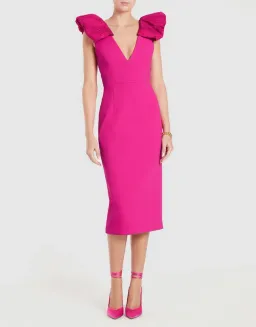 Rebecca Vallance Cupid's Bow Midi Dress Hot Pink Size 8 for rent on The Volte - image 1