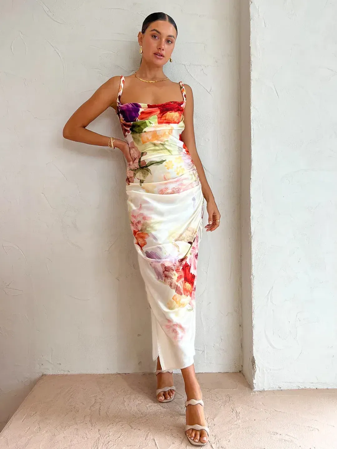 Leo Lin Rachel Cowl Neck Slip Dress in Cascade Floral Print Size 16 for rent on The Volte - main image