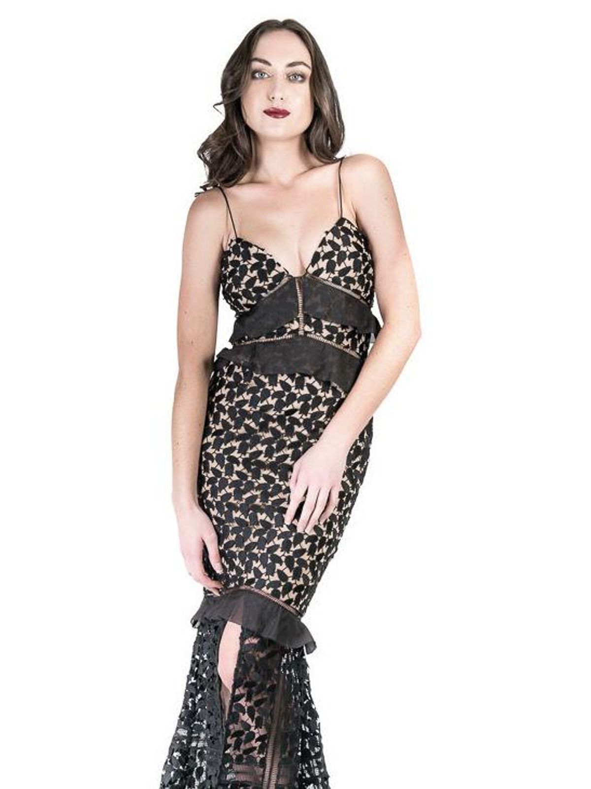 Self Portrait Aaliyah Organza-ruffled guipure lace gown size 10 for rent on The Volte - main image