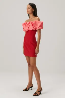 Misha Mylah Bonded Crepe Mini Dress in Watermelon Pink/Scarlett Red Size 10 for rent on The Volte - image 2