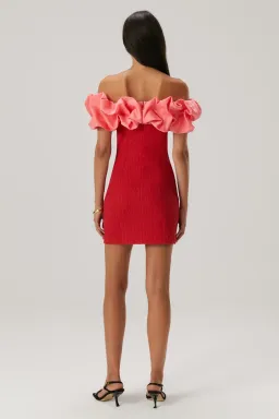 Misha Mylah Bonded Crepe Mini Dress in Watermelon Pink/Scarlett Red Size 10 for rent on The Volte - image 3