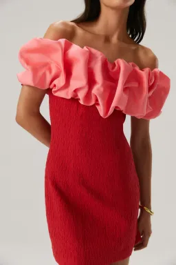 Misha Mylah Bonded Crepe Mini Dress in Watermelon Pink/Scarlett Red Size 10 for rent on The Volte - image 4