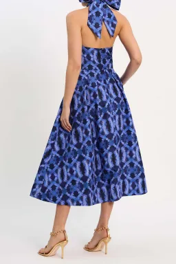 Rebecca Vallance Shiloh Halter Midi Dress Blue Print Size 14 for rent on The Volte - image 4
