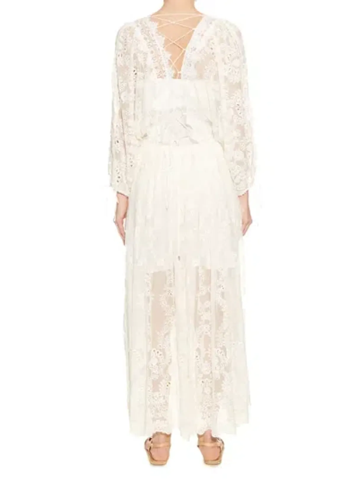 Zimmermann Alchemy Twine Embroidery Sheer Long Dress Ivory Size 1 / AU 10 - Image 2