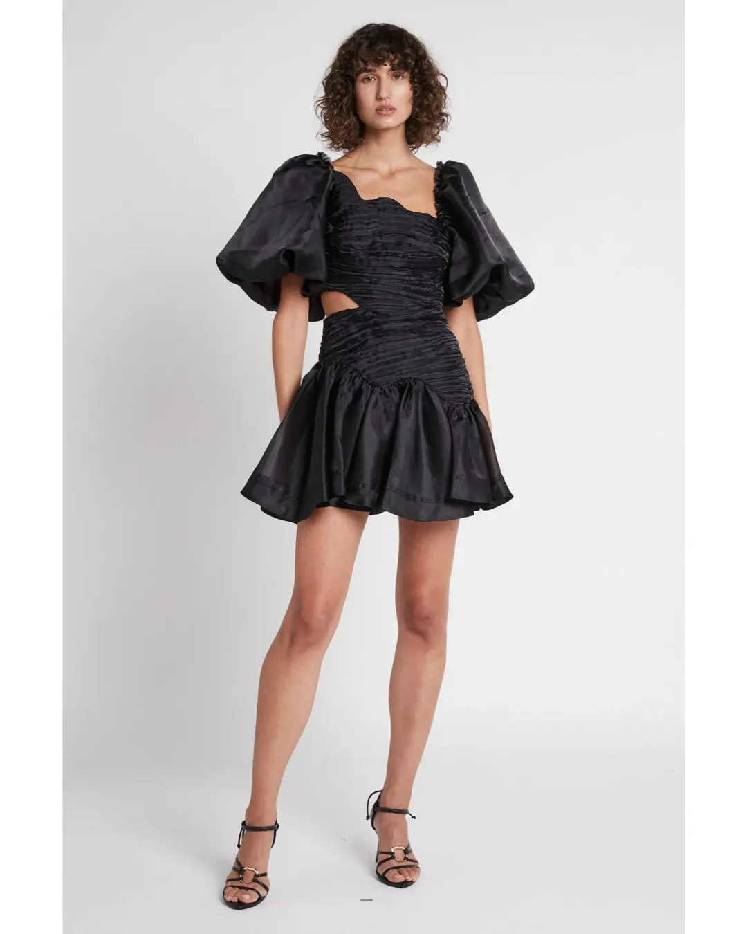 Aje Joan Asymmetric Puff Sleeve Mini Dress Black Size AU 10 for rent on The Volte - main image