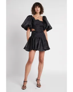 Aje Joan Asymmetric Puff Sleeve Mini Dress Black Size AU 10 for rent on The Volte - image 2
