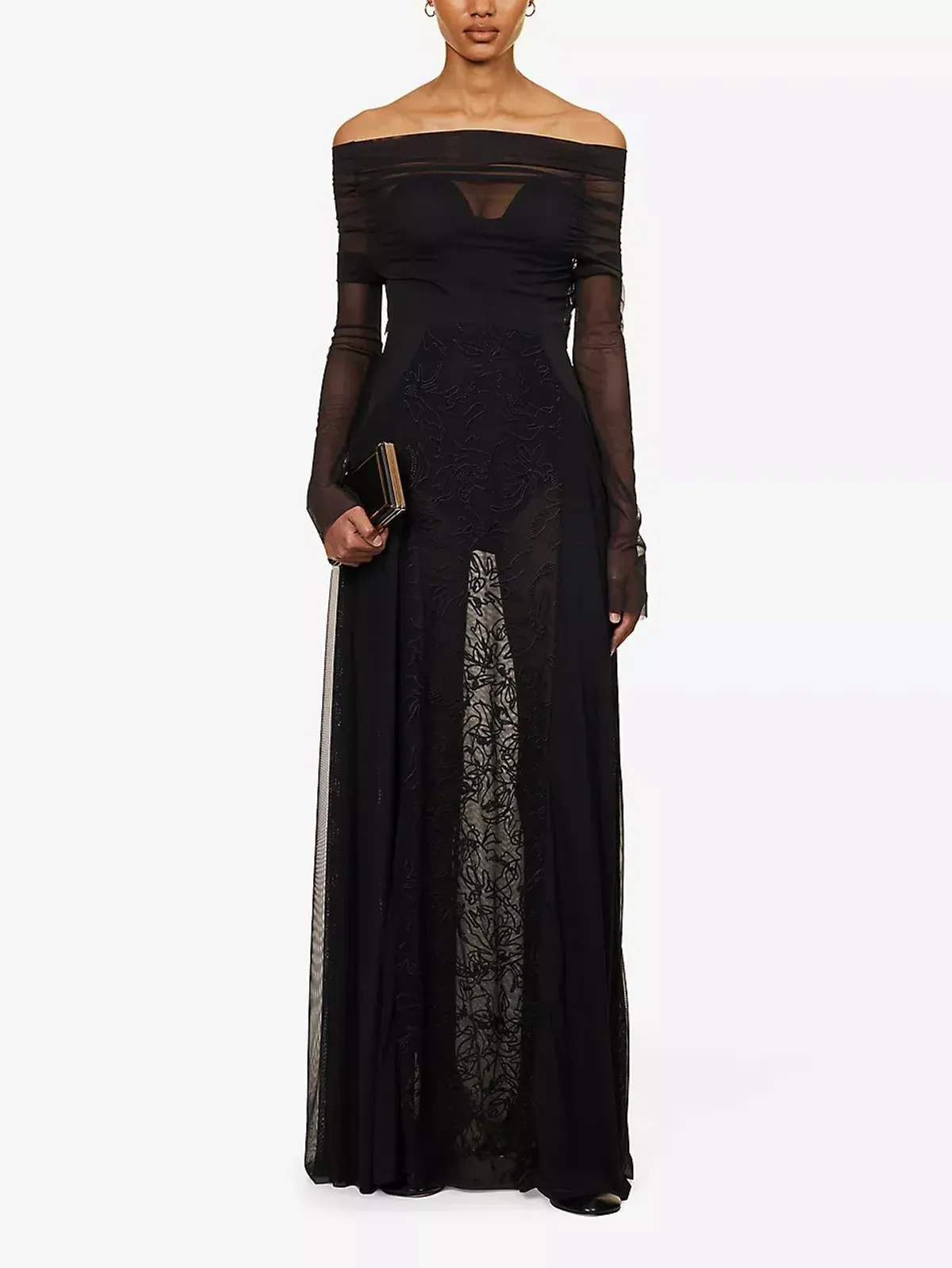 Camilla & Marc Nolana Semi Sheer Full Length Evening Dress Black Size 14 - Image 1