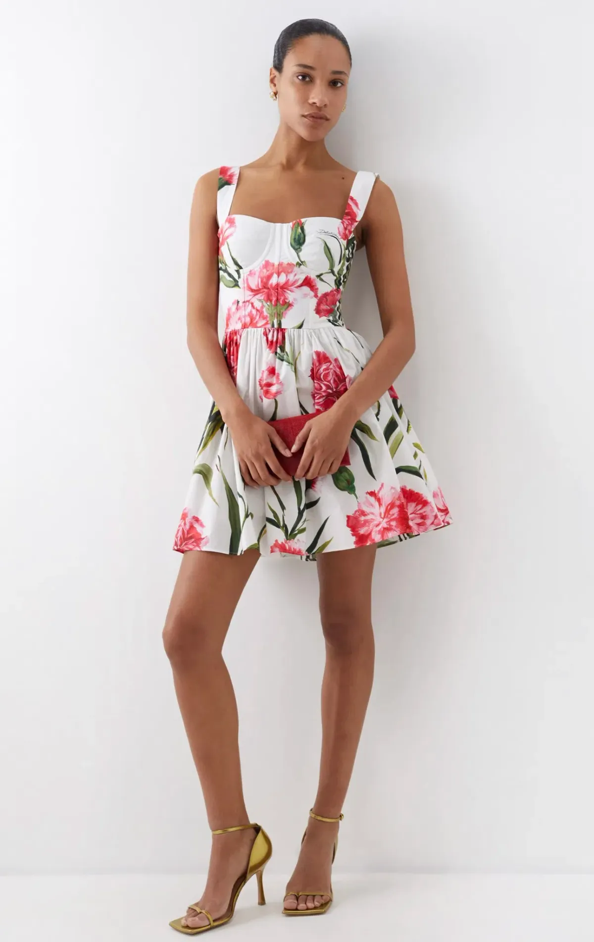 Dolce & Gabbana Short Carnation Print Poplin Dress Size AU 12 - Image 2