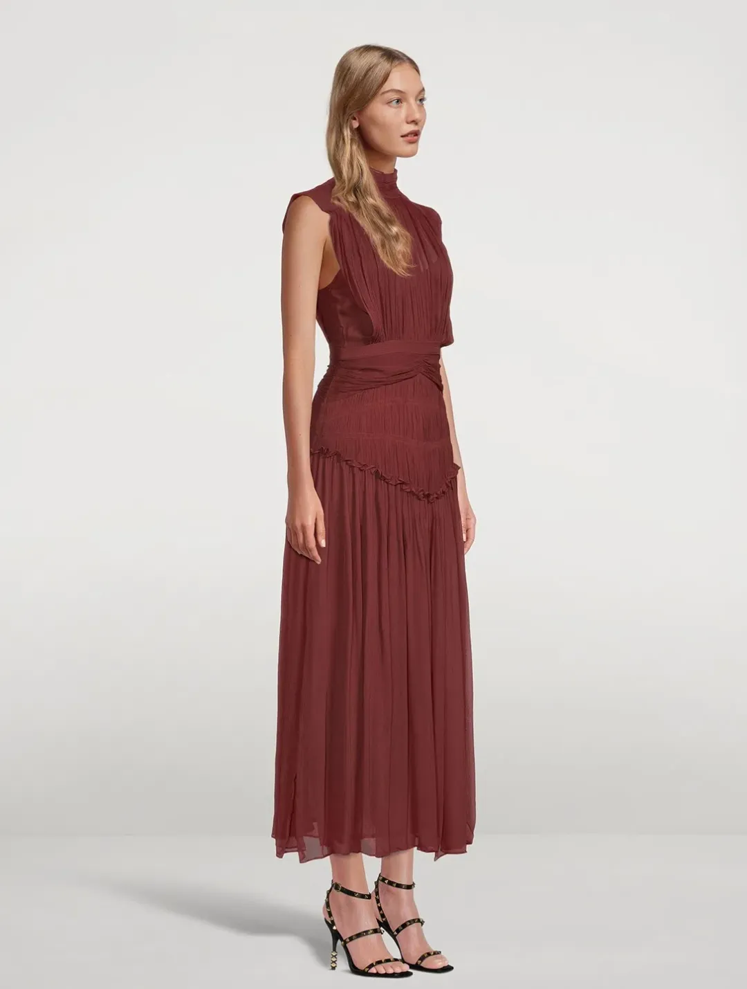 Shona Joy Midi Dress Burgundy Red for rent on The Volte - main image