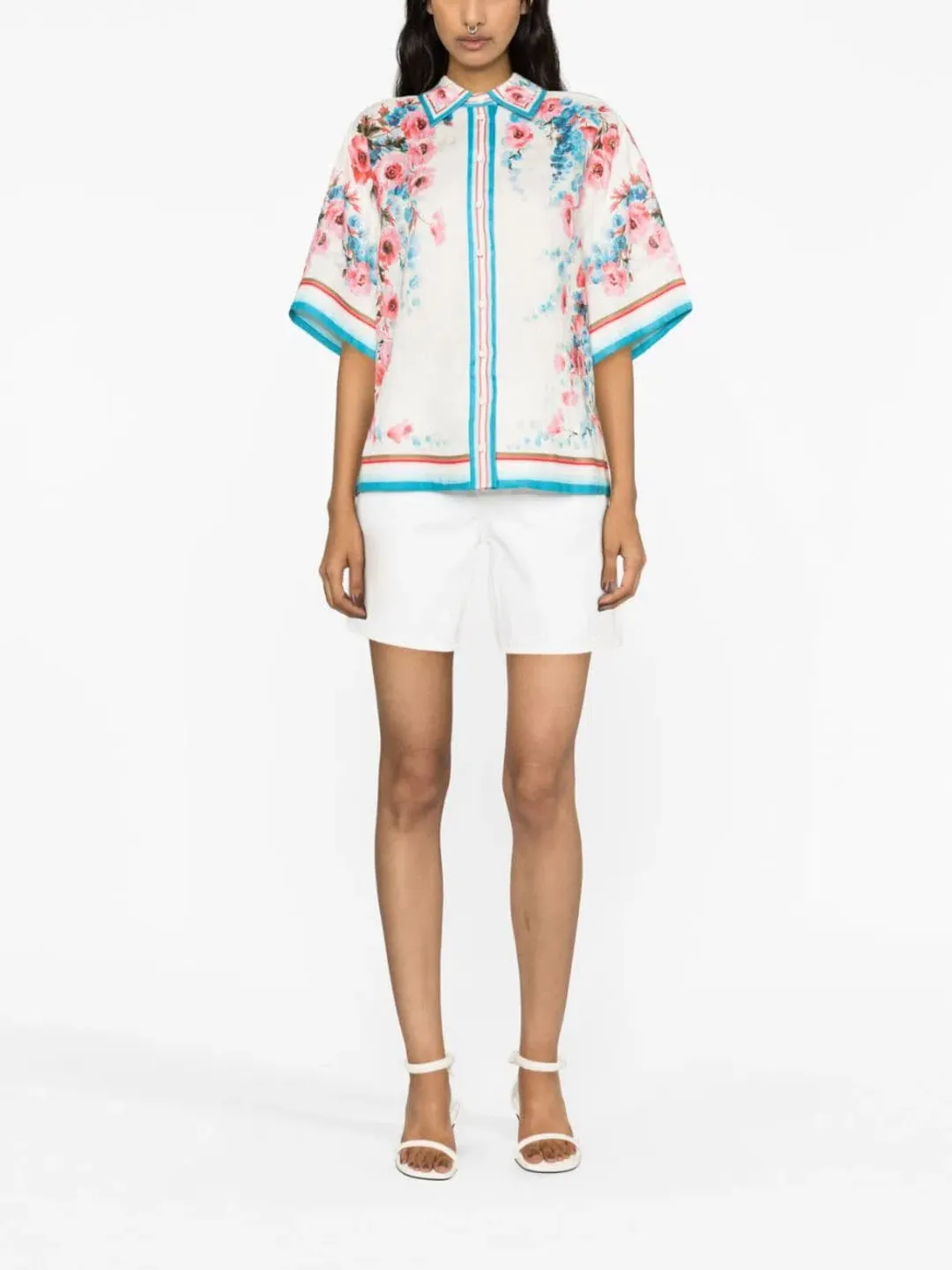 Zimmermann The Halcyon Oversized Shirt in Pink/Blue Floral Size 0/Au 8 for rent on The Volte - main image