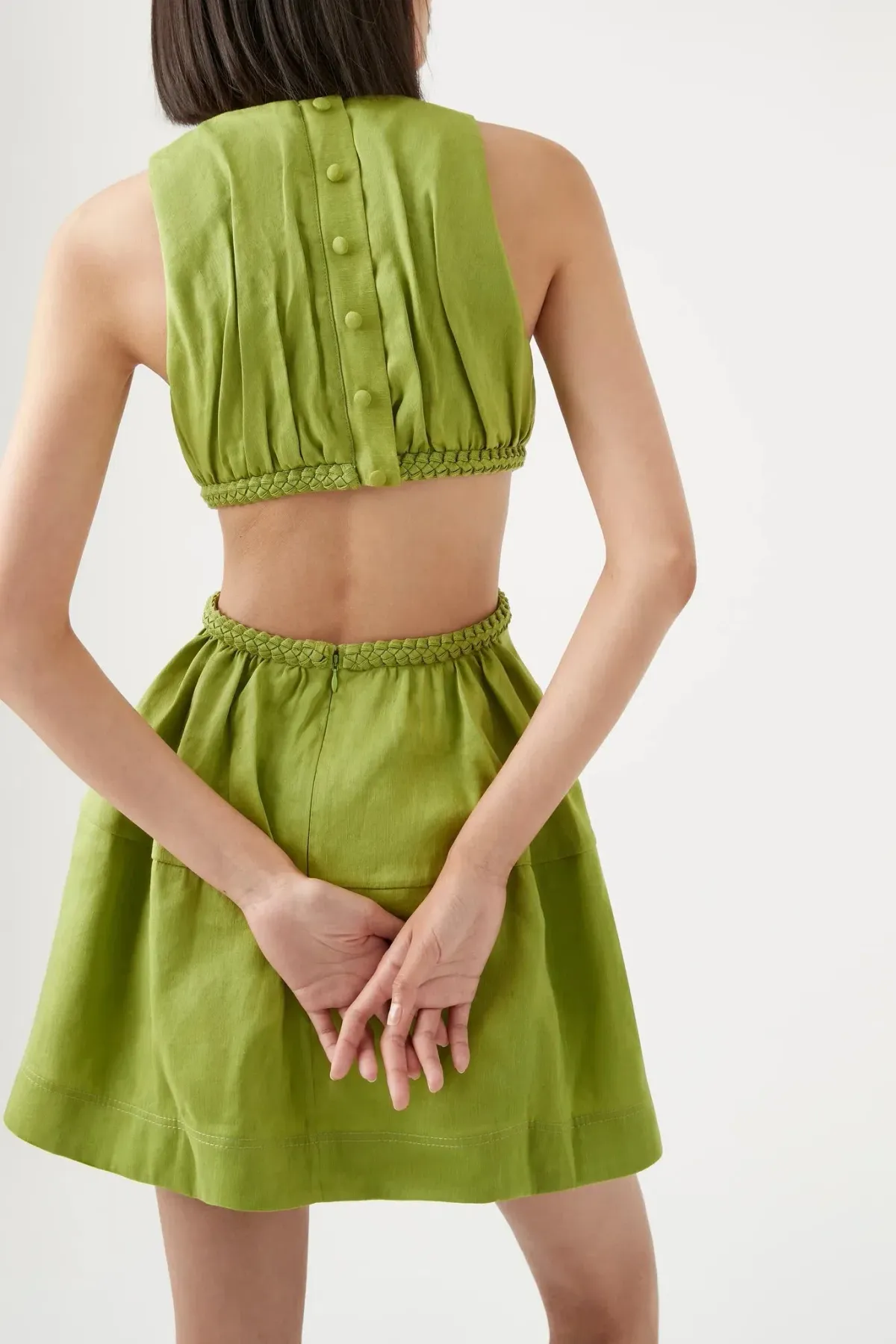 Aje Voyage Braided Cut Out Mini Dress Green Size AU 10 - Image 3