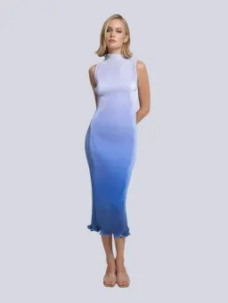 L'Idée Silencio Plisse Midi Dress in Ocean Blue Ombre Size 6 for rent on The Volte - image 1