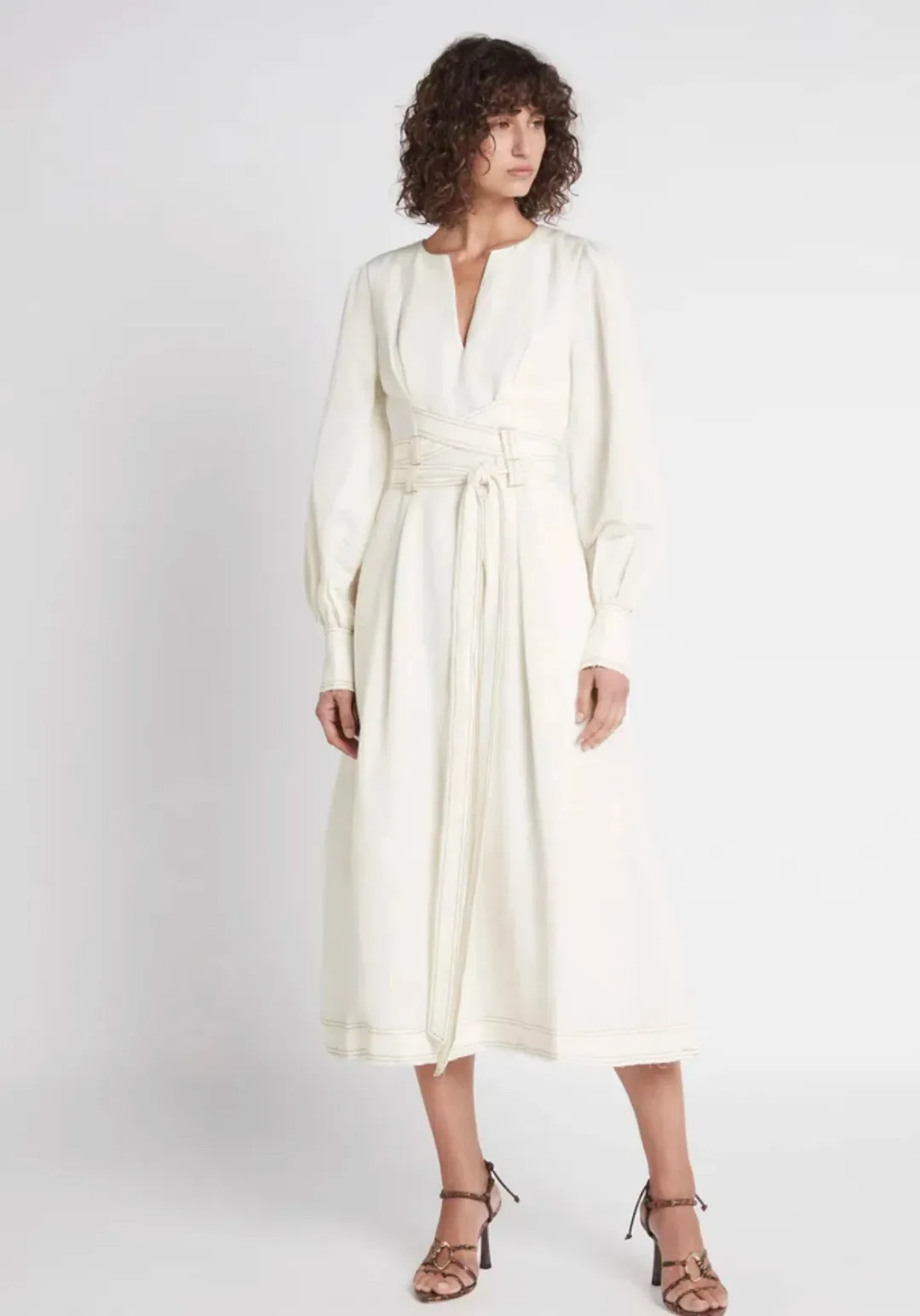 Aje Radiance Belted Midi Dress in Ivory Size XS / AU 6 for rent on The Volte - main image