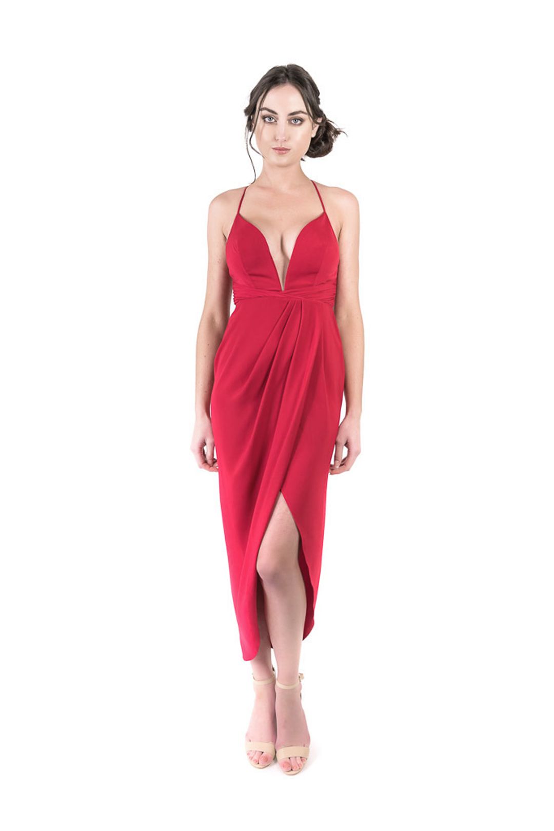 Shona Joy Monique Plunged Cross Back Maxi Dress Red Size 8 for rent on The Volte - main image