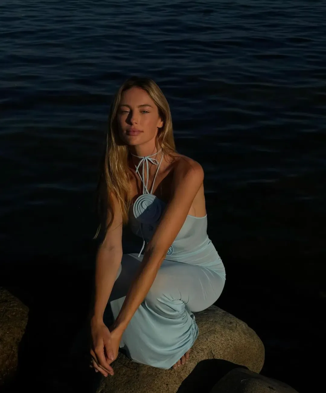 Magda Butrym Floral Appliqué Halterneck Maxi Blue Size AU 6 for rent on The Volte - main image