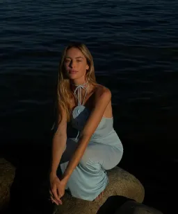 Magda Butrym Floral Appliqué Halterneck Maxi Blue Size AU 6 for rent on The Volte - image 4