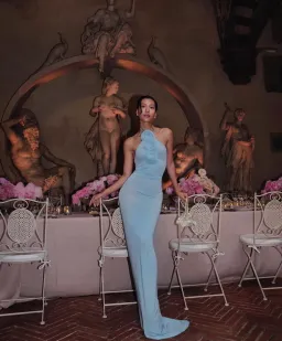 Magda Butrym Floral Appliqué Halterneck Maxi Blue Size AU 6 for rent on The Volte - image 5