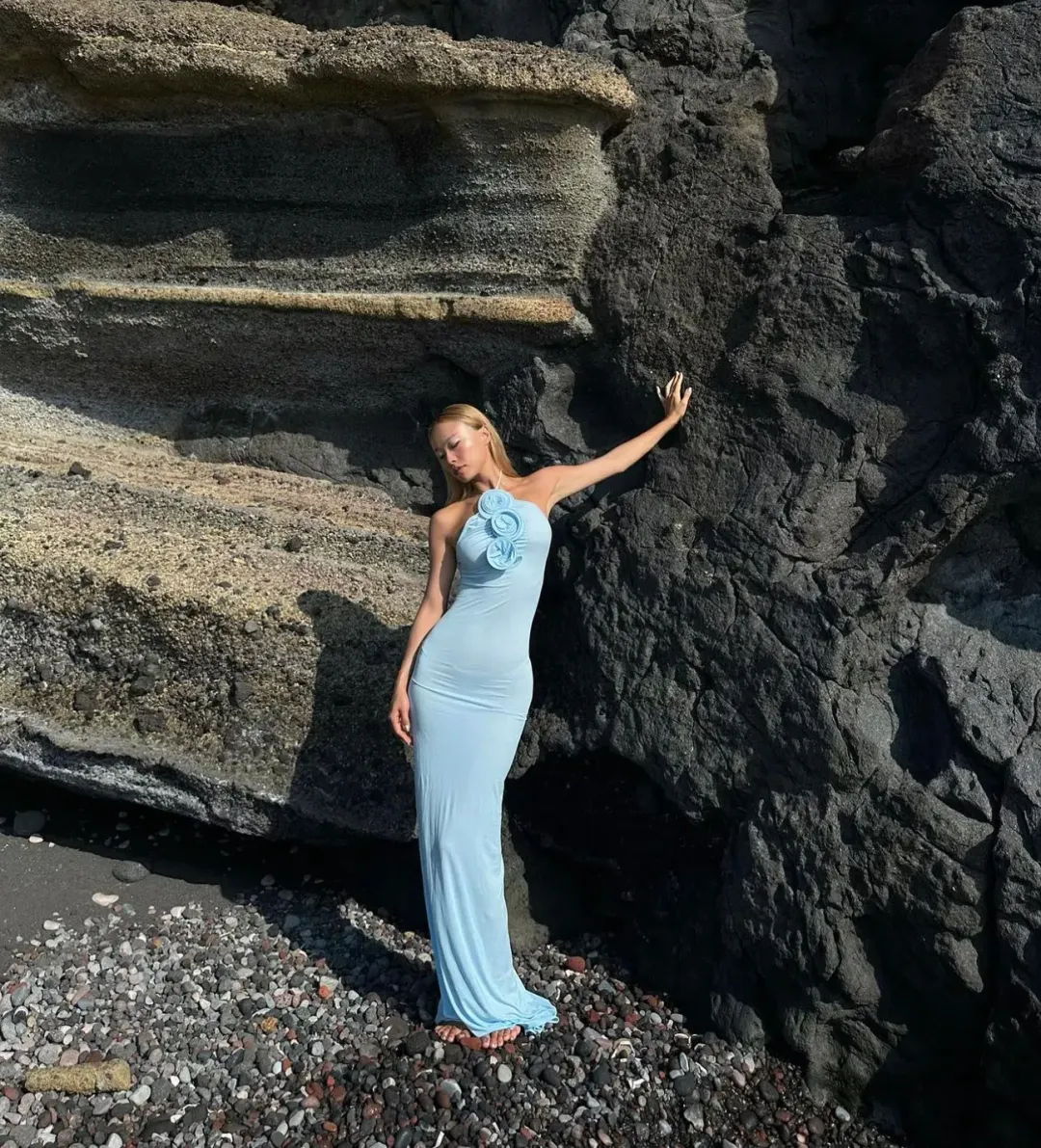 Magda Butrym Floral Appliqué Halterneck Maxi Blue Size AU 6 for rent on The Volte - main image