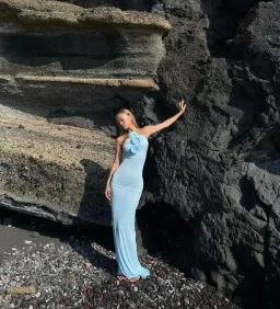 Magda Butrym Floral Appliqué Halterneck Maxi Blue Size AU 6 for rent on The Volte - image 6