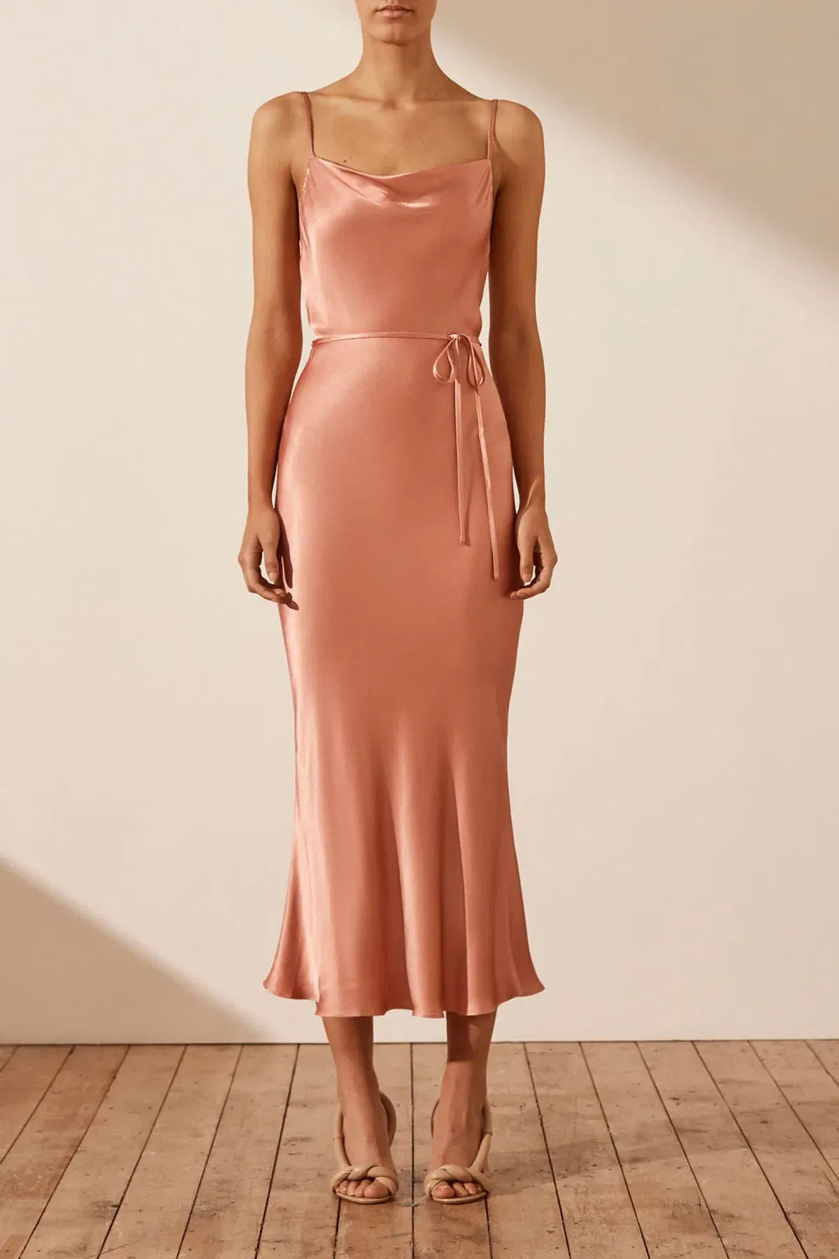 Shona Joy La Lune Bias Cowl Midi Dress Antique Rose Size AU 10 - Image 1