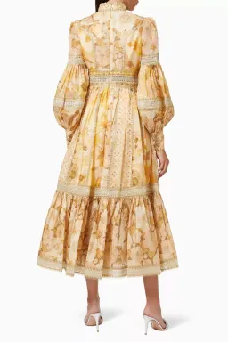 Zimmermann Tempo Spliced Trim Gown Gold Mixed Print Size 4/ AU 16 for rent on The Volte - image 3