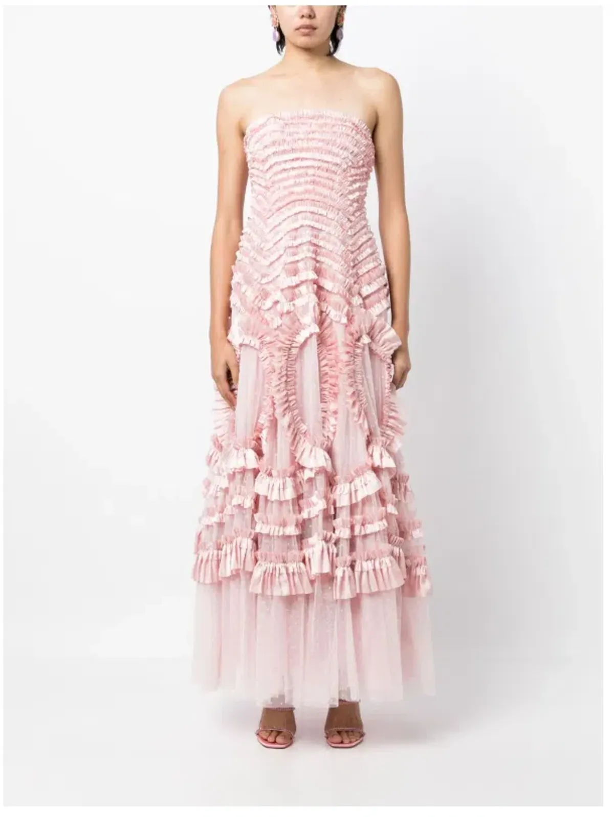 Needle and Thread Pink Strapless Ruffle-Detail Dress Size 10 - Image 1