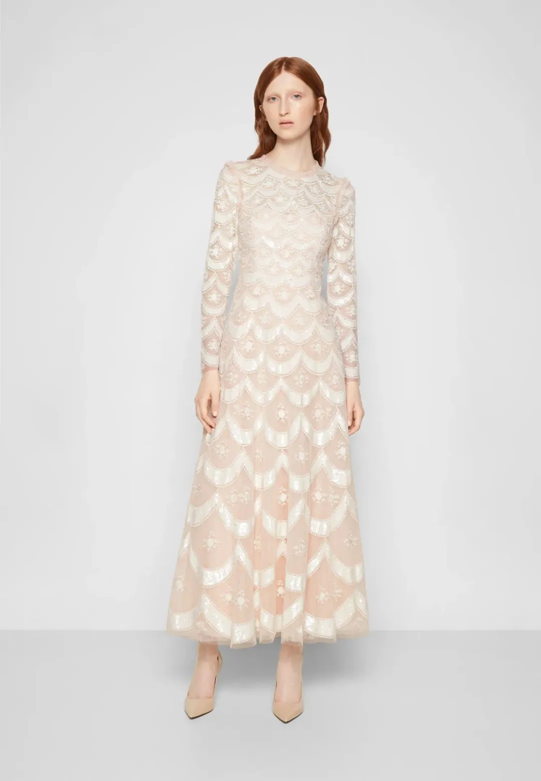 Needle and Thread Fifi Long Sleeve Ankle Gown Champagne Size 10 for rent on The Volte - main image
