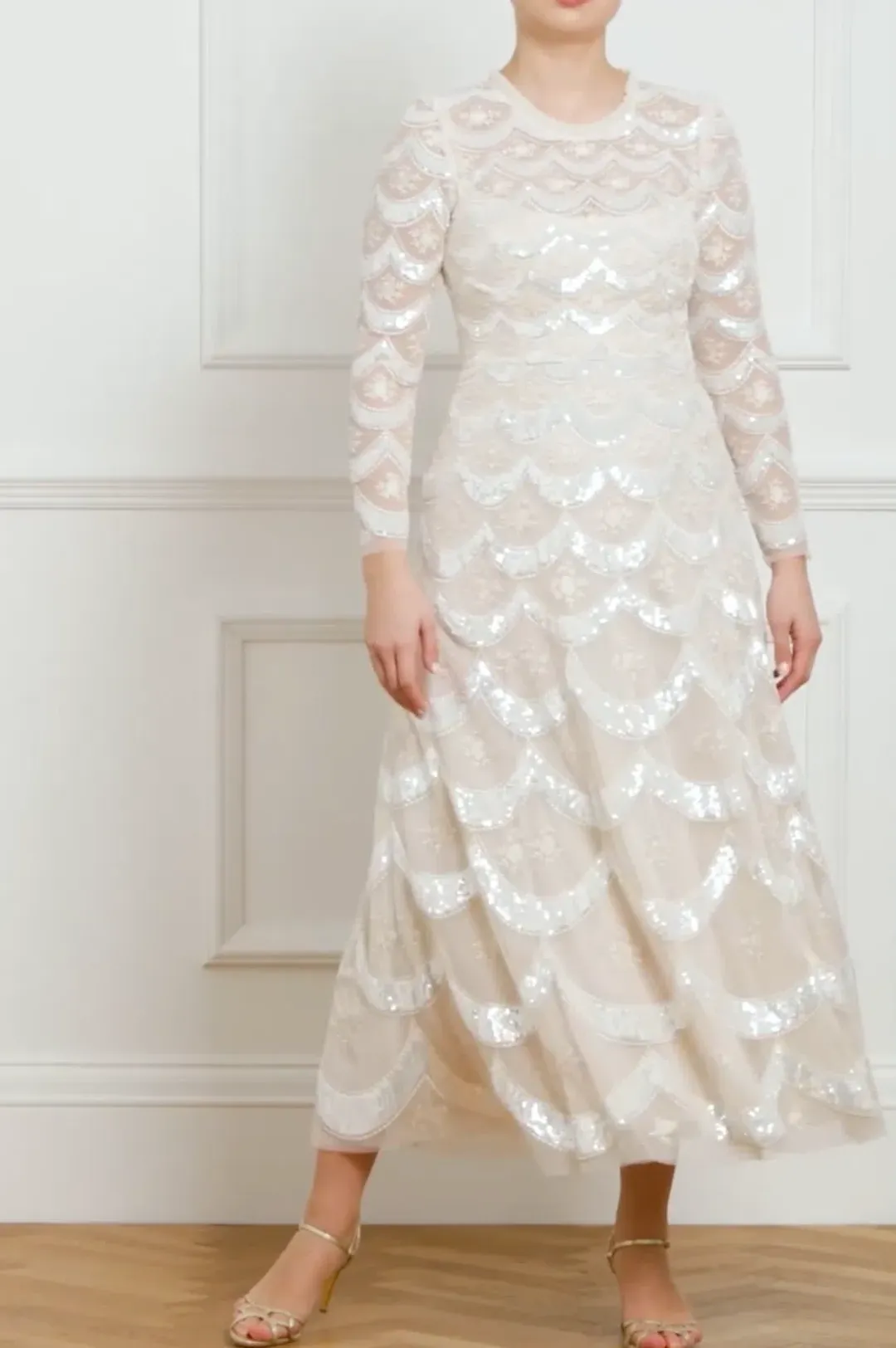 Needle and Thread Fifi Long Sleeve Ankle Gown Champagne Size 10 for rent on The Volte - main image