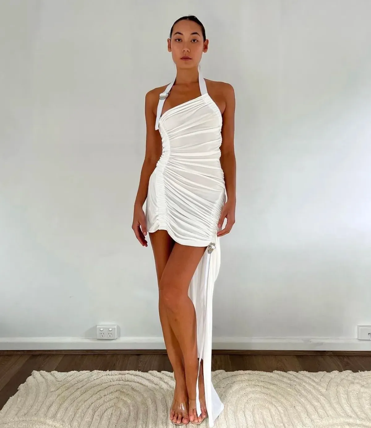 Dion Lee Safety Slider Gathered Mini Dress White Size 10 for rent on The Volte - main image