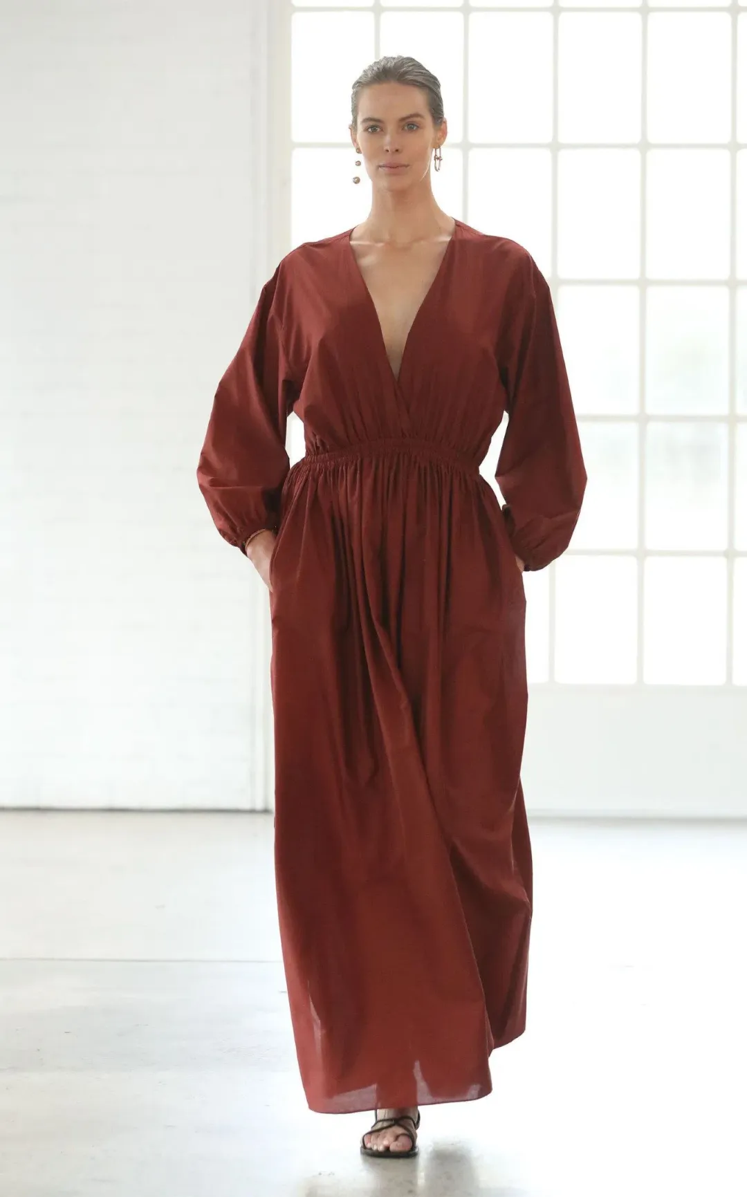 Matteau Open Back Plunge Dress Rust Size 12 for rent on The Volte - main image