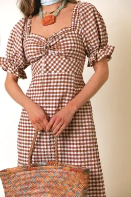 Rixo Montenegro Midi Dress Brown Print Size 12 for rent on The Volte - image 3