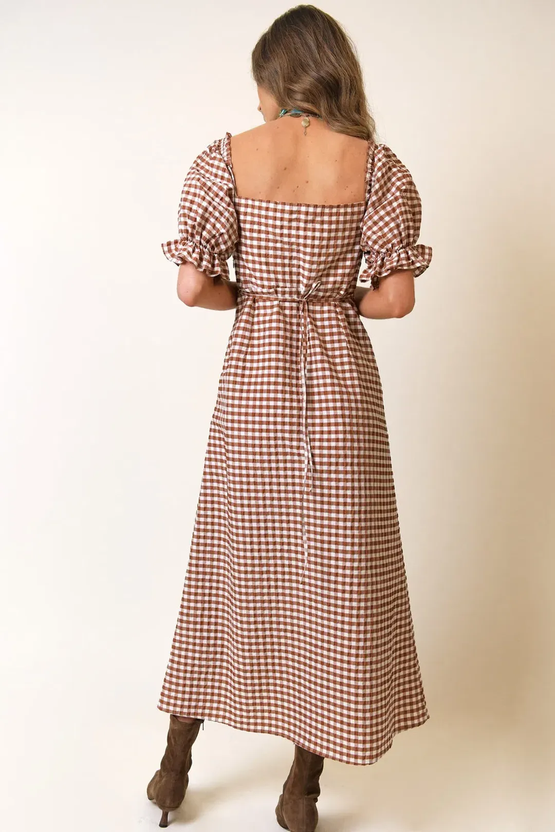 Rixo Montenegro Midi Dress Brown Print Size 12 for rent on The Volte - main image