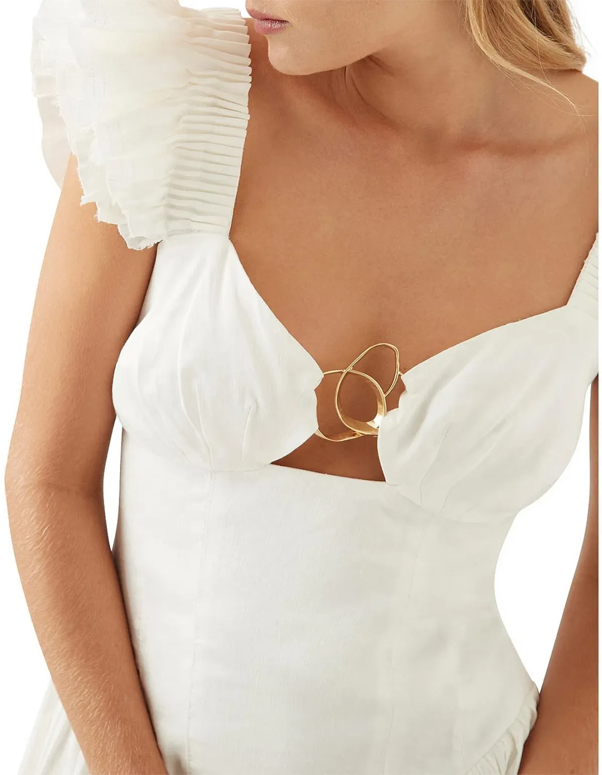 Aje Simone Frill Sleeve Mini Dress Ivory Size 10 - Image 4