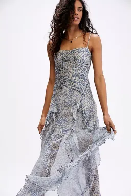Shona Joy Candice Ruched Frill Maxi Dress Print Size 6 for rent on The Volte - image 4